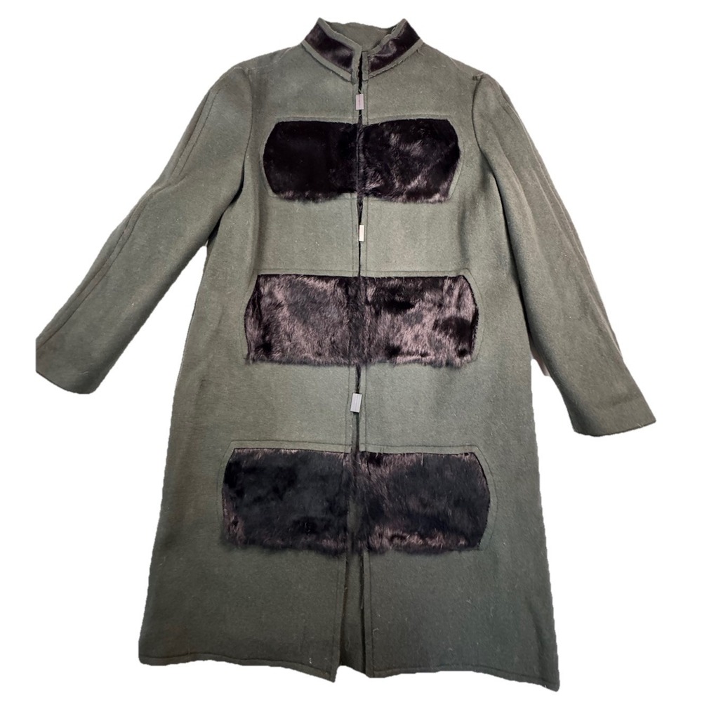 Elie Tahari 'Hilary' Wool Blend Coat with Genuine Rabbit Fur Panels & Calf Fur M